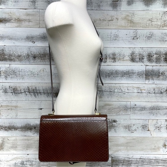 GUCCI Green Python Purse Runway Accordian Bag Interlock GG Brown 550131 Gold - Picture 6 of 15